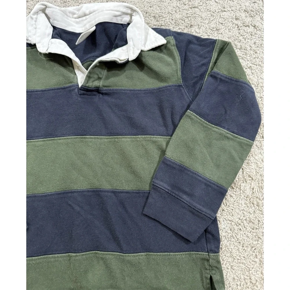 Gymboree Boys Kids Green Blue Striped Polo Long Sleeve Shirt 7 Rugby‎ Preppy